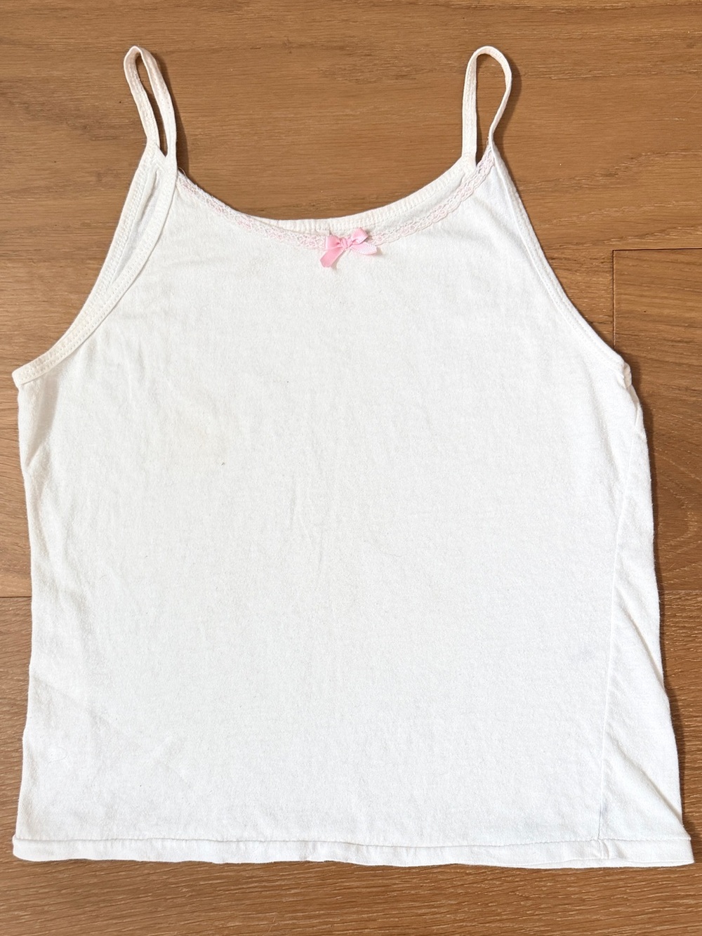 VTG 90s Hanes Her Way White Lace Trim Pink Bow Cami Tank Top Women's XS